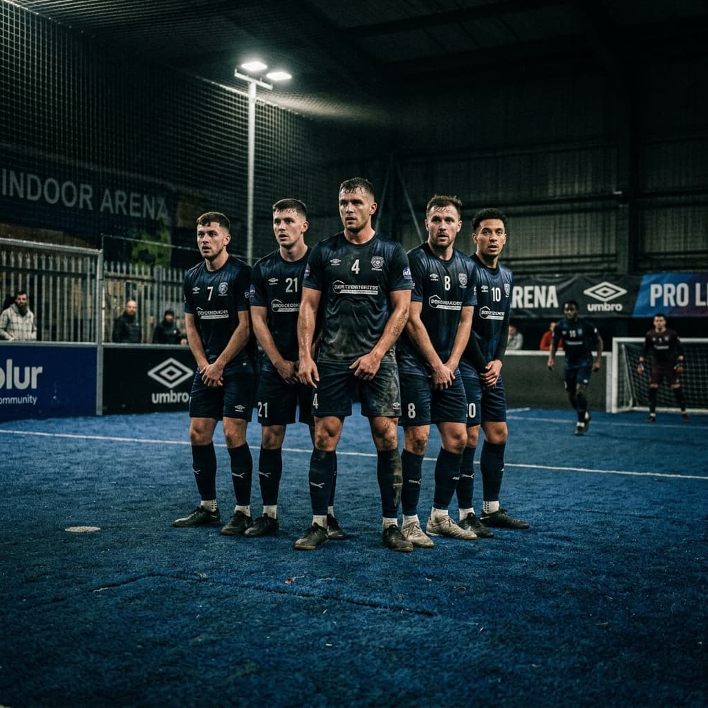 Jugadores de fútbol 5 defendiendo en bloque sólido